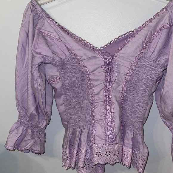 Vintage Reboucas Corset Tie Purple Top with Floral Embroidery - Picture 4 of 5